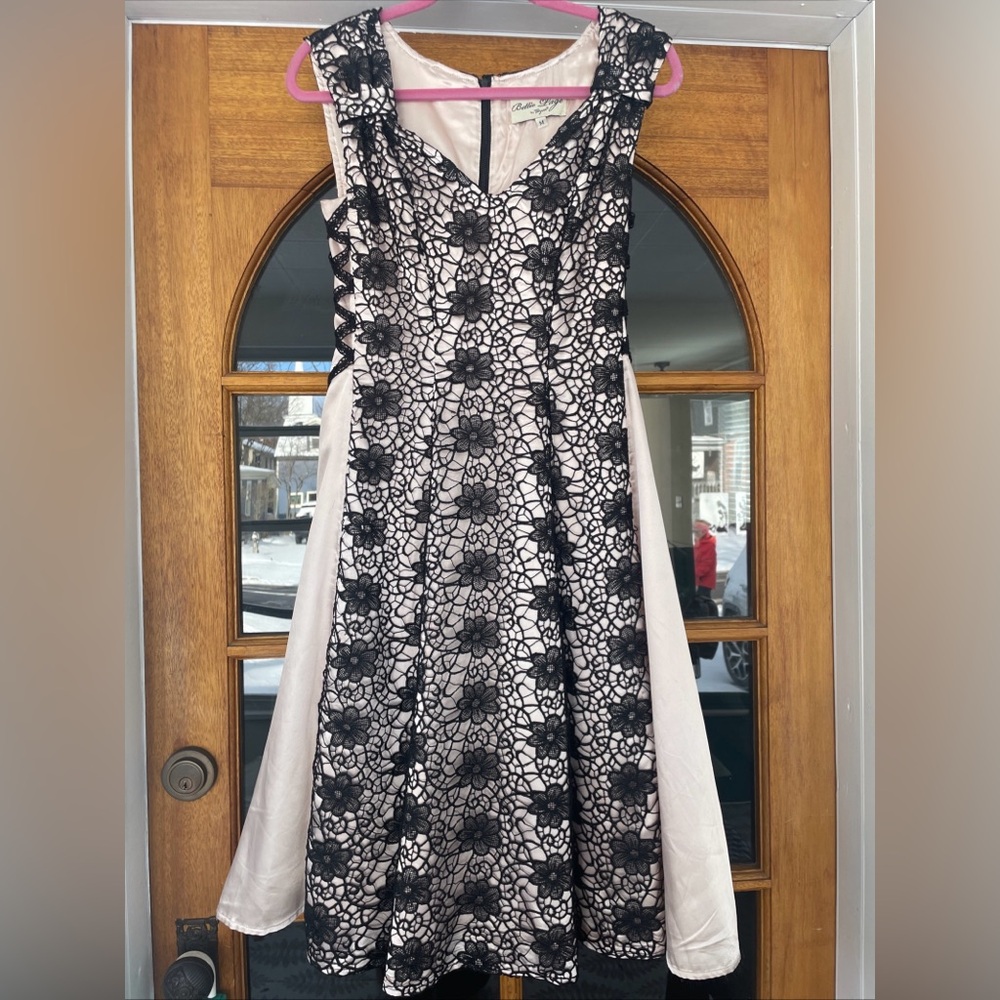 Betty Page By Tatyana Blush And Black Lace 1950s Style Dress Size Medium